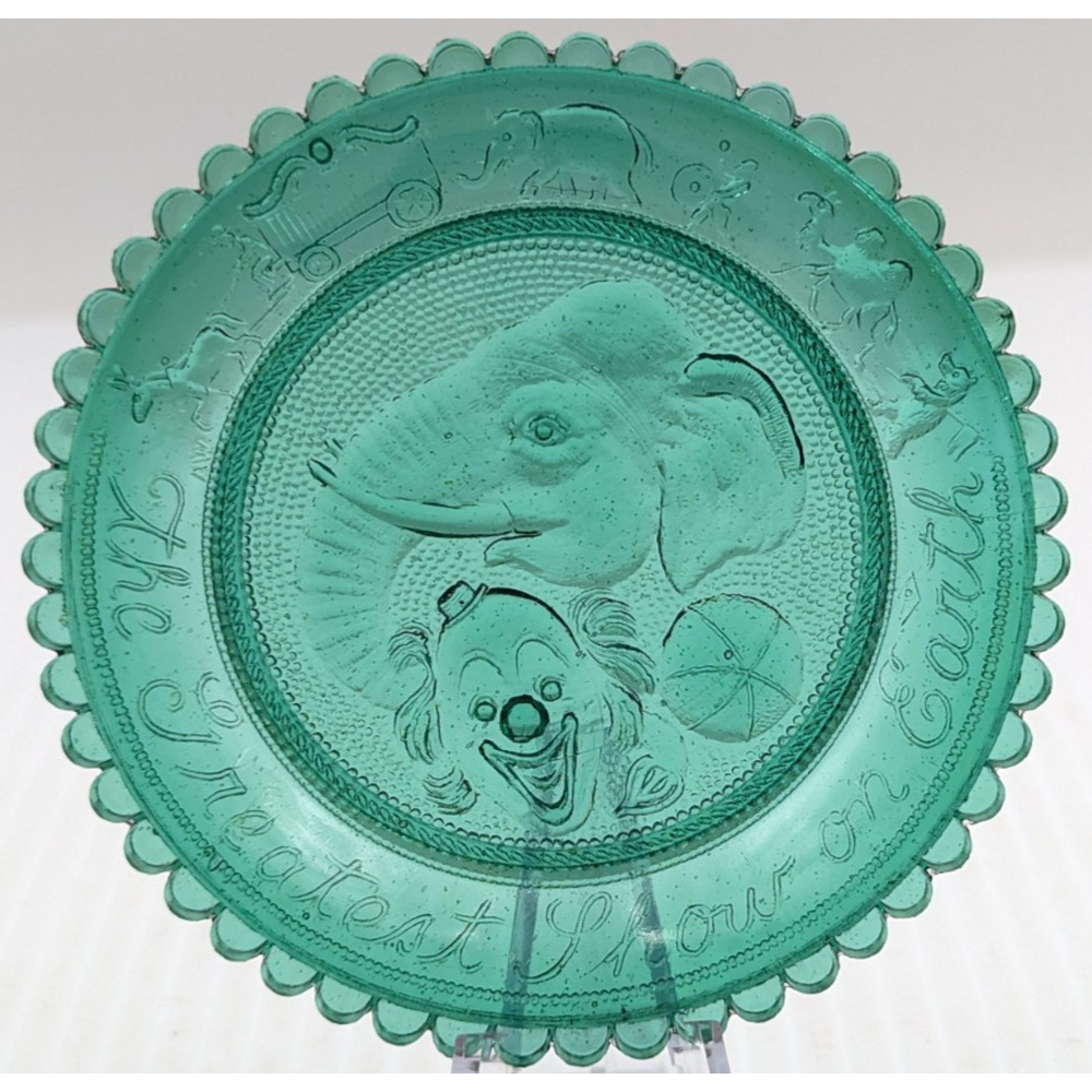 The Greatest Show on Earth Circus Glass Window Decor Pairpoint Cup Plate Green